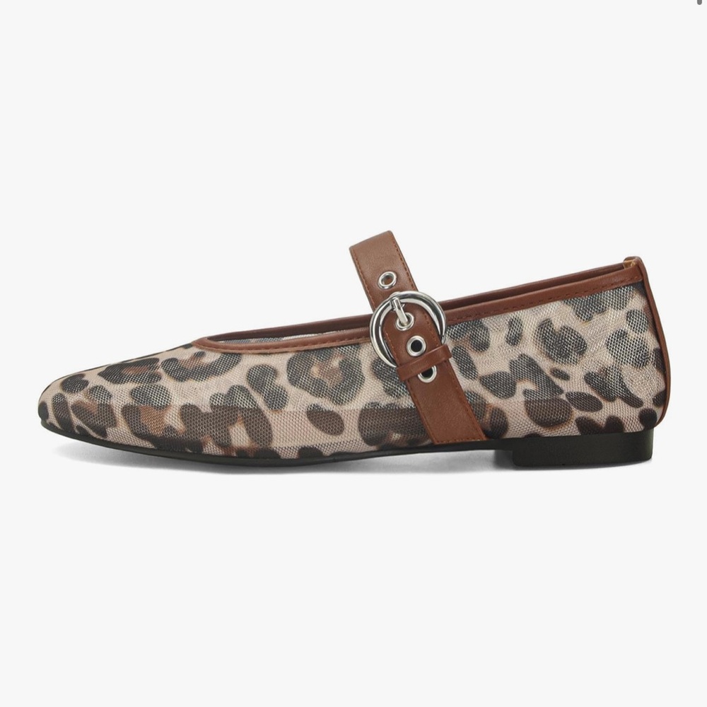 NEW NWT Leopard Print Mary Jane Ballet Mesh Flats with buckle brown black